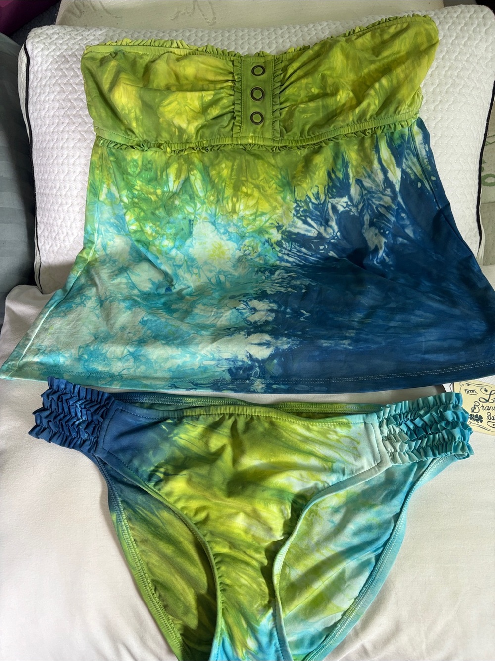 Lucky Brand Green & Blue Tie-Dye Strapless Tankini Set